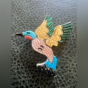 Native American Brooch Hummingbird Inlay Pin by Zuni Artist Tamara Pinto Signed
